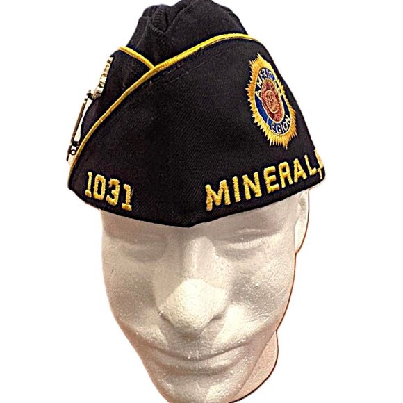 Vintage 60s American Legion Past Commander Blue Wool Hat IL 1031 w/patches pins - Picture 1 of 6